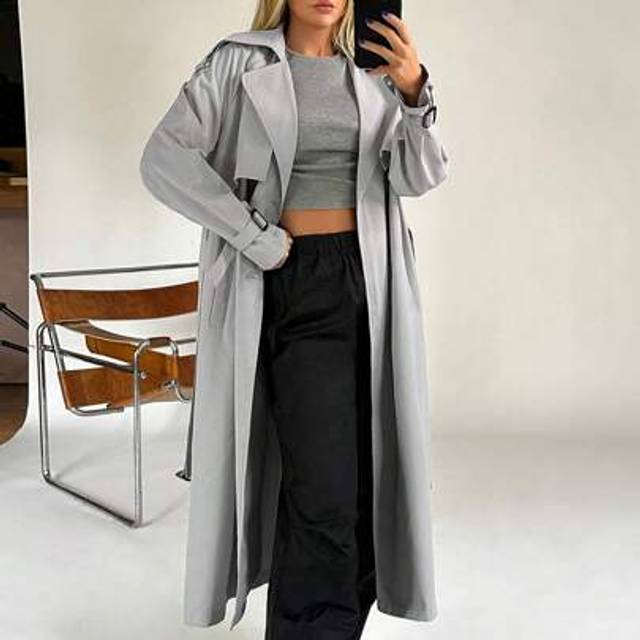 SHEIN Lapel Neck Raglan Sleeve Belted Trench Coat