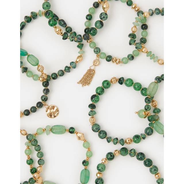 Green/gold Bead Stretch Bracelet Multipack, Size: 18cm - Accessorize - Green/Gold