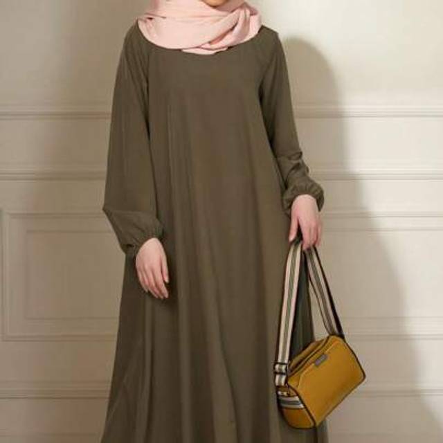 SHEIN Plain Elegant Conservative Long Sleeve Arabic Style Dress For Women,Modest