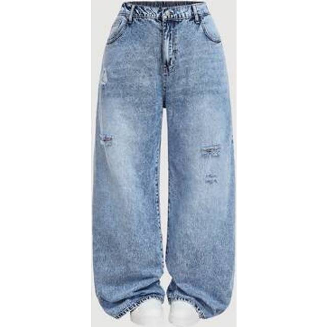 SHEIN Plus Size Gray Ripped Straight Leg Casual Jeans