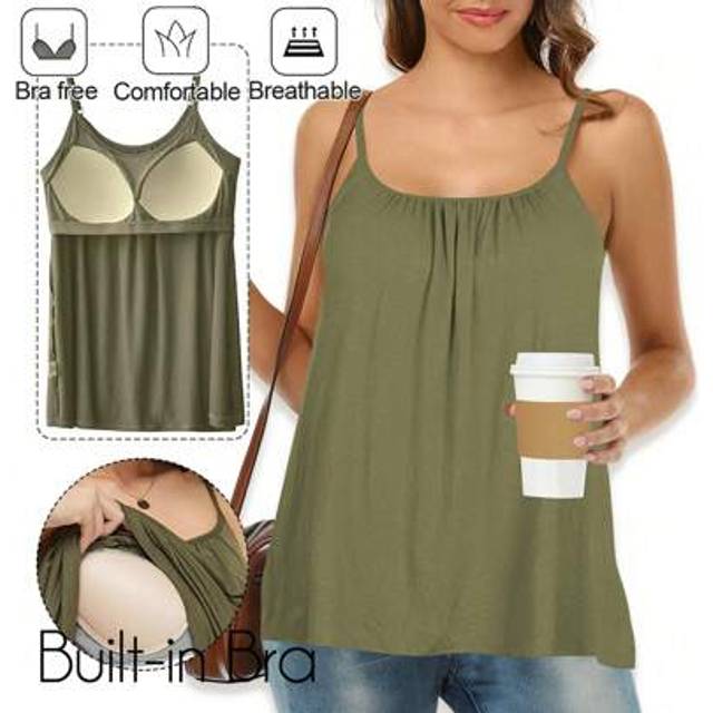 SHEIN Camisoles For Women With Built In Bra Adjustable Strap Tank Tops Cami Sleeveless Summer Tops For Workout Sleeping Traveling Summer Tops Basic Tops
