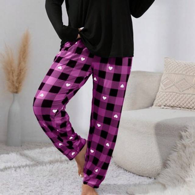 SHEIN Plus Size Plaid Pattern Casual Pajama Set