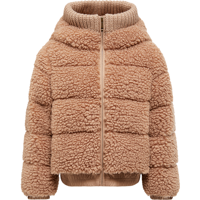 MONCLER ENFANT Adalbertas Teddy Hooded Down Jacket, Girl, Beige, Size: 4Y