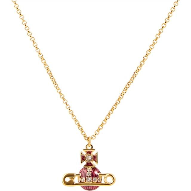 Vivienne Westwood Gold Kitty Amethyst Enamel Safety Pin Necklace - 44cm