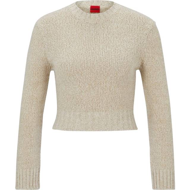 (12 UK, Beige) Hugo Womens/Ladies Solarina Crop Sweatshirt