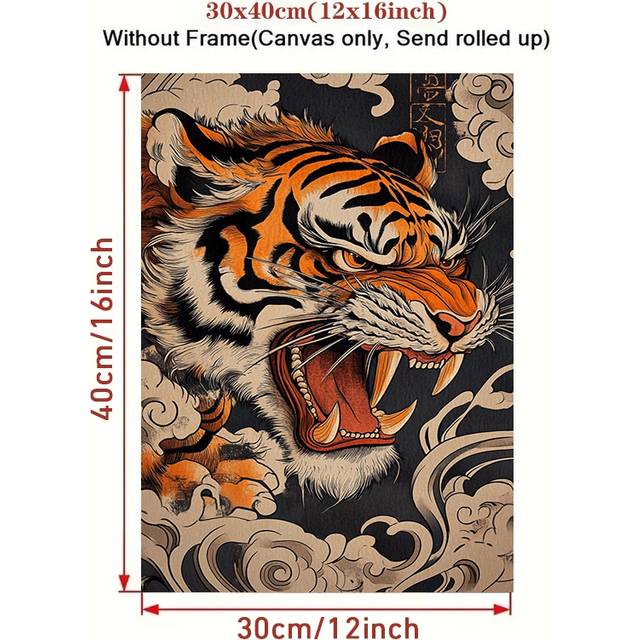 TEMU 1pc Japanese Tiger Canvas Poster, Wall Art, Decorative Print For Living Room, Kitchen, Home Decor, 24x36 Inches