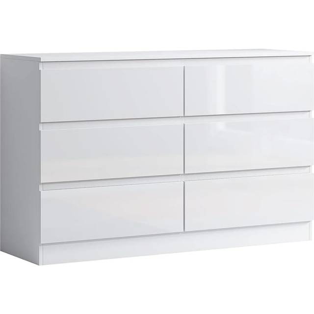Narvik 6 Drawer Wide Bedroom Chest, White Gloss
