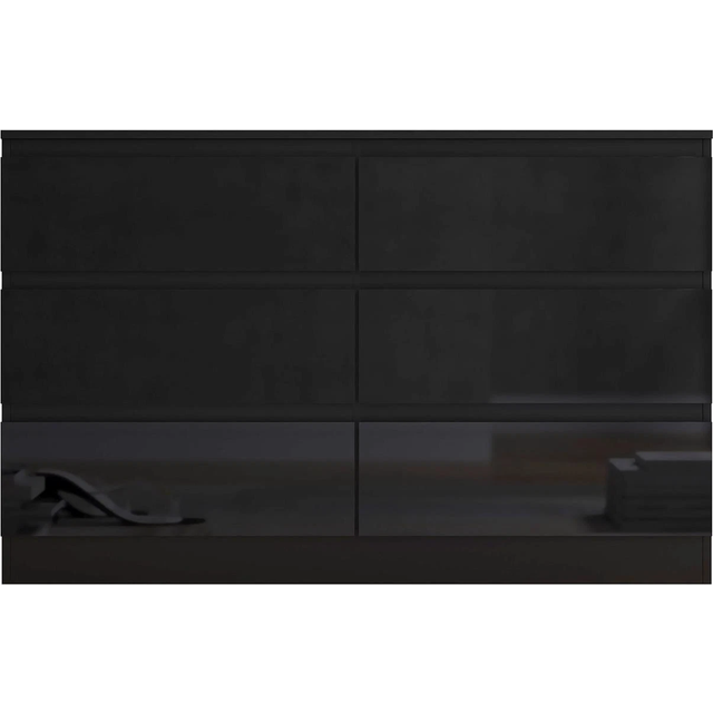 Fwstyle Chest Of 6 Drawers Black Gloss Front Drawers, Black