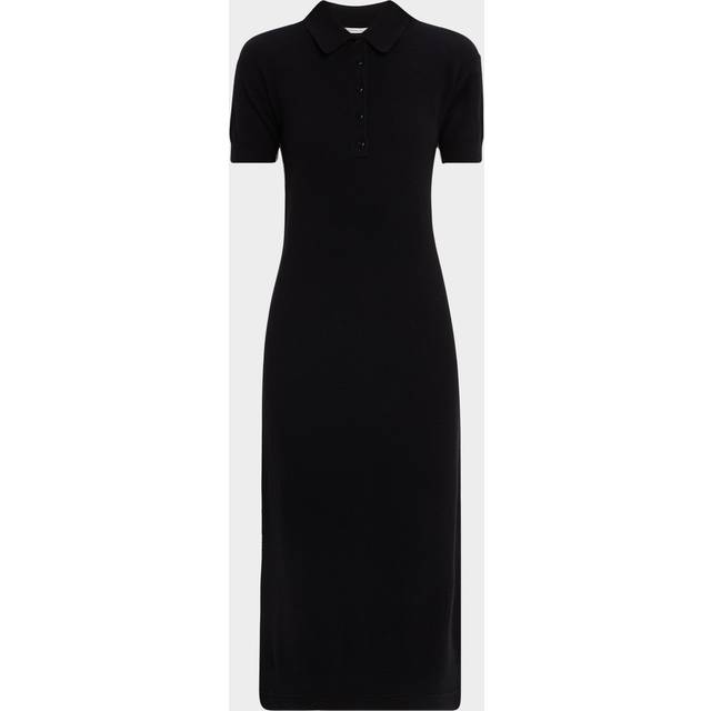 Short-Sleeve Cashmere Knit Midi Polo Dress - BLACK - Large