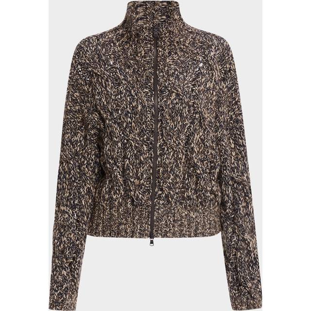 Paillette Marbled Mohair Cable Knit Zip Cardigan - COJ57 BROWN NAVY - XX-Large