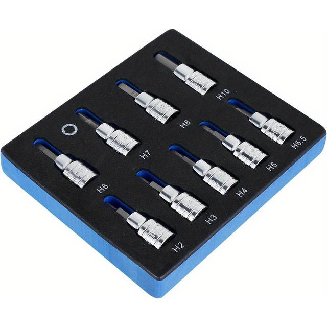 TEMU 9pcs Professional Allen Key Sockets Set - Durable Chrome Vanadium Steel, Black, Sizes 2mm-8mm & 10mm, Rust-proof, , For Impact Drivers/wrenches, Ideal For Industrial Tools
