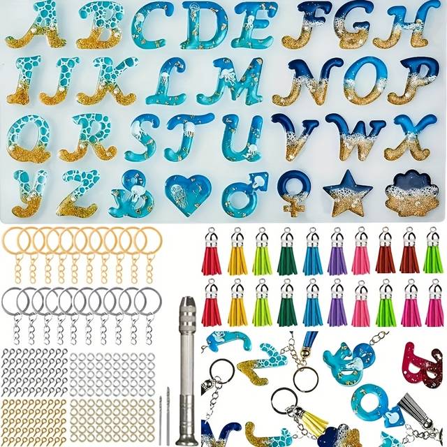 TEMU 244pcs Resin Casting Molds Alphabet Resin Molds Kit, Silicone Molds For Resin Casting Diy, Letter & Ornament Epoxy Molds Resin Keychain Making Set