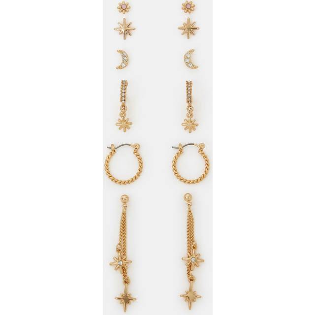 Accessorize 6-Pack Celestial Chain Stud And Hoop Earrings In Gold - One Size