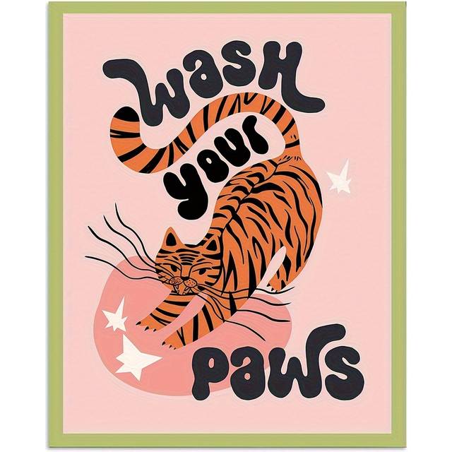 TEMU Funny Tiger Bathroom Art Poster 1pc, Frameless Wash Your Paws Humorous Wall Print, Maximalist Trendy Animal Decor For Home Restroom, Waterproof Pearl Paper, 8x10 Inch