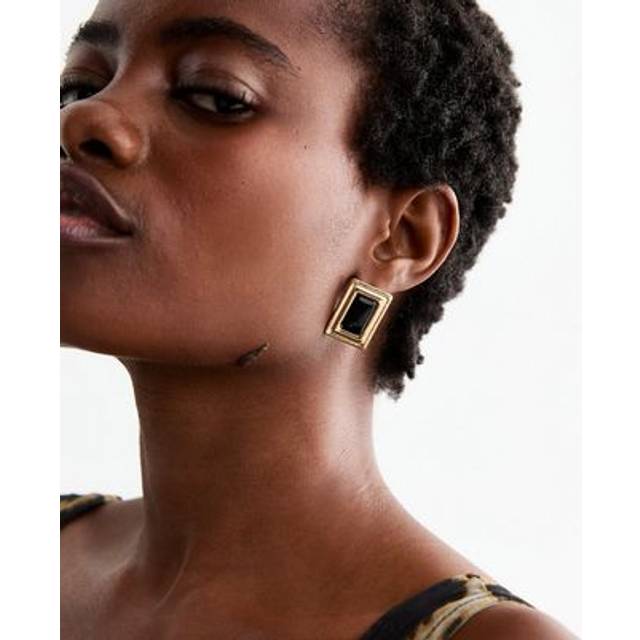 New Look Gold Tone Large Rectangle Onyx Stud Earrings