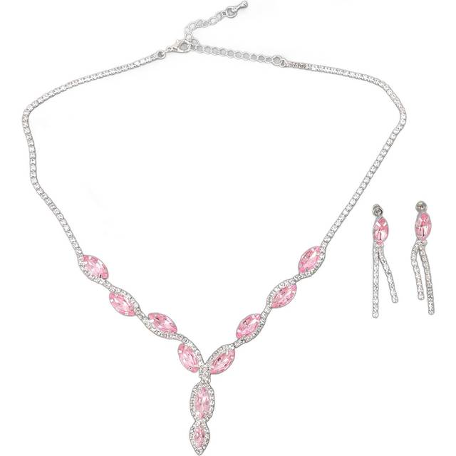 Bridal Wedding Jewelry Set Elegant Sparkling Lightweight Rhinestone Necklace Dangle Earrings Set rosa