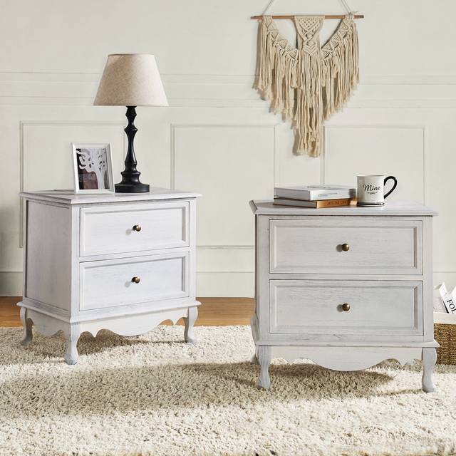 Lundgren Transitional 24'' Tall 2 - Drawer Nightstand With Wood Legs And Charging Station Space Set Of 2 - White (61cm H X 61cm W X 41cm D)