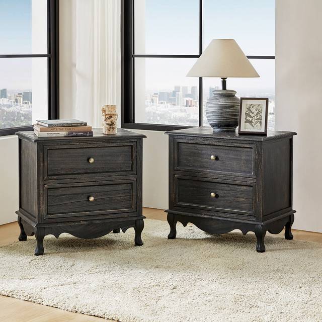 Lundgren Transitional 24'' Tall 2 - Drawer Nightstand With Wood Legs And Charging Station Space Set Of 2 - Charcoal (61cm H X 61cm W X 41cm D)
