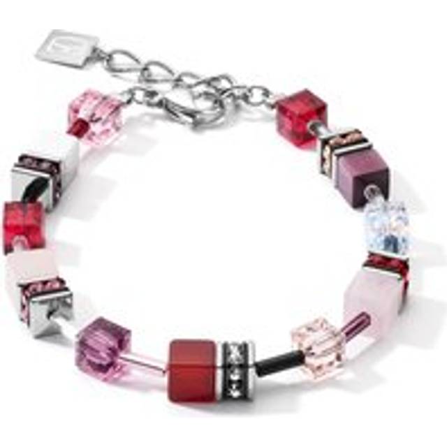 Coeur De Lion GeoCUBE Bracelet - Crystals and Gemstones Red Purple - Silver,Clear,White,Red,Purple - 18.5 cm + 3 cm extension chain