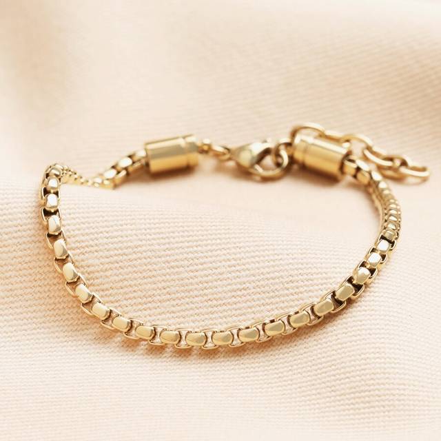 Stainless Steel Box Chain Bracelet in Gold - gold - one size