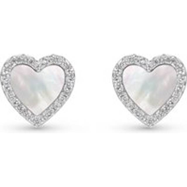 Silver Cubic Zirconia Mother of Pearl Heart Stud Earrings
