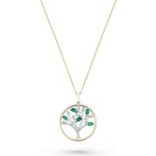 9ct Yellow Gold Diamond Emerald Tree Pendant