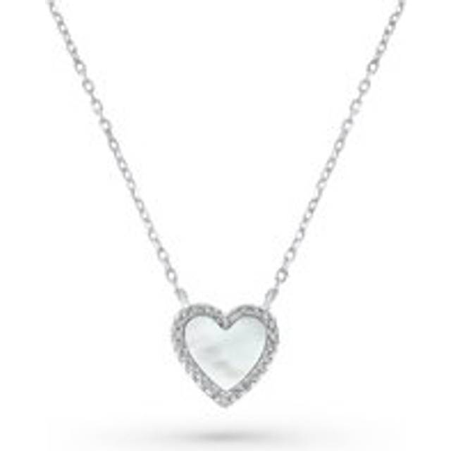 Silver Cubic Zirconia Mother of Pearl Heart Necklace - Silver/Rhodium Plate