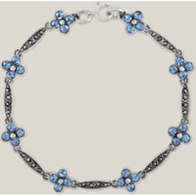 John Greed Signature Silver Marcasite & Blue Topaz CZ Flower Bracelet For Women - blue/silver