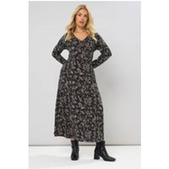 Yours Plus Size Black Floral Ribbed Henley Maxi Dress Size 20