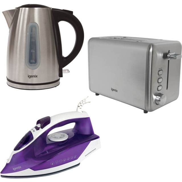 IGENIX IGPK37 2-Slice Toaster, Kettle & Iron Bundle - Silver, Silver/Grey