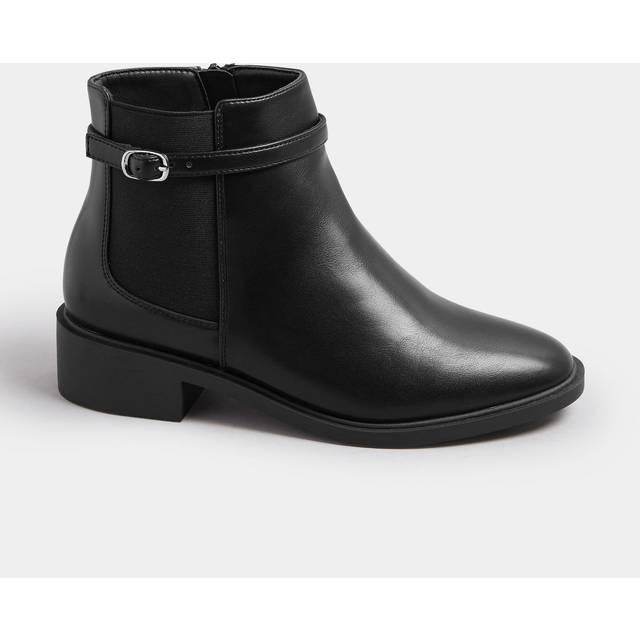 Black Faux Leather Buckle Stretch Ankle Boots In Wide E Fit & Extra Wide eee Fit - 4E
