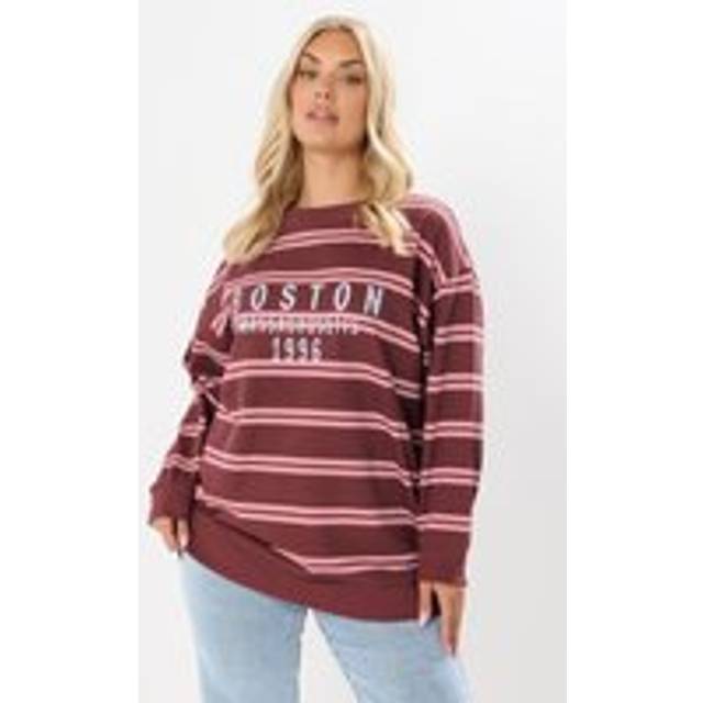 Yours Plus Size Red 'Boston' Slogan Stripe Sweatshirt Size 30-32