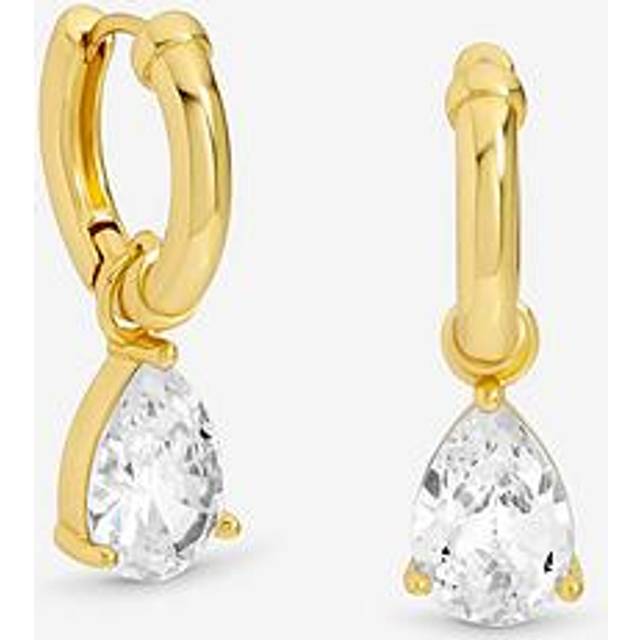 18K Gold Plated Chain and Cubic Zirconia Peardrop Earrings - One Size