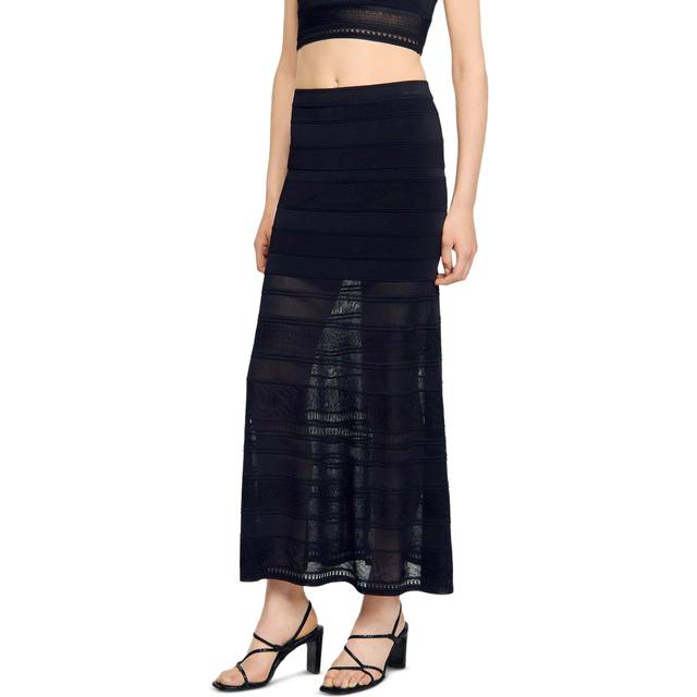 Jupe longue en maille fine - Noir - 42