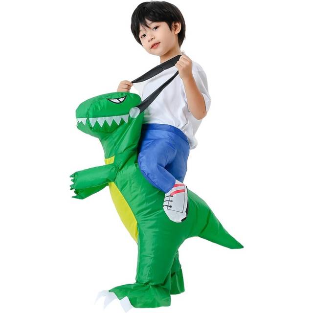 (11Fit Height 80-120cm) Funny Adults Kids Inflatable Dinosaur Costume Tyrannosaurus Rex Ride-On Costume Suitable for Halloween Carnival Party Cosplay