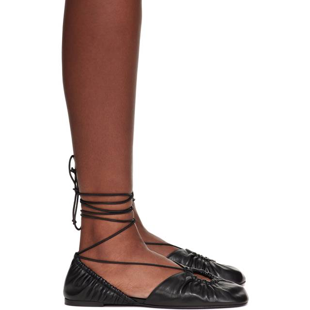 Lanvin Black Mesure Lace-Up Leather Ballerina Flats - BLACK - IT 39