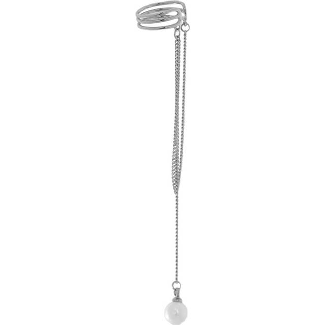 Faux Pearl Chain Tassel Clip On Earring Women Fashionable Exquisite Dangle Ear Cuff Earrings White
