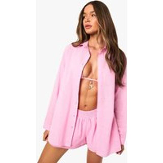 Womens Linen Oversized Beach Shirt - Pink - M