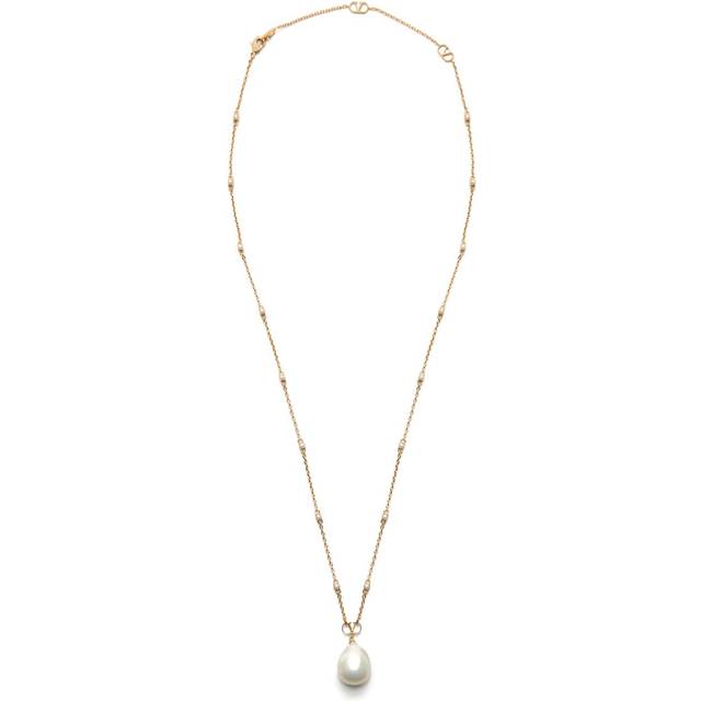 Valentino Garavani - VLogo Signature necklace - women - Palladium-Plated Metal/Gold Plated Metal/Swarovski Crystal/Pearl - One Size