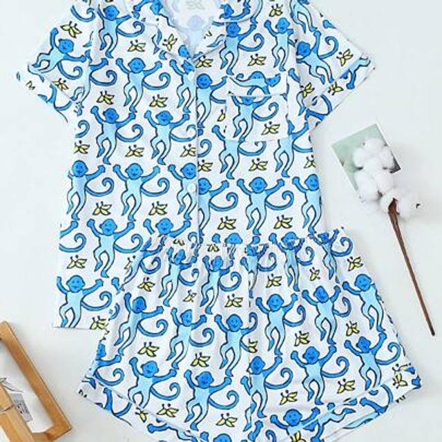 SHEIN Monkey Print Women Shortie Pajama Set