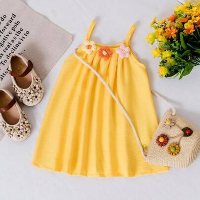 SHEIN Baby Girl Embroidered Floral Camisole Dress Summer Vacation