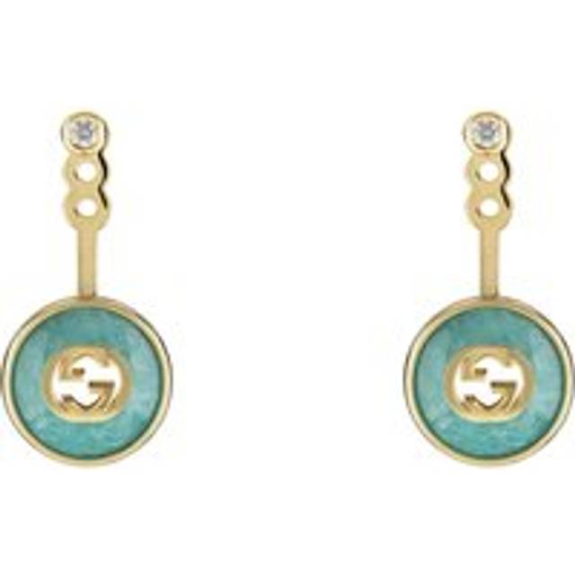 Gucci Interlocking G 18ct Yellow Gold Amazonite & Diamond Earrings