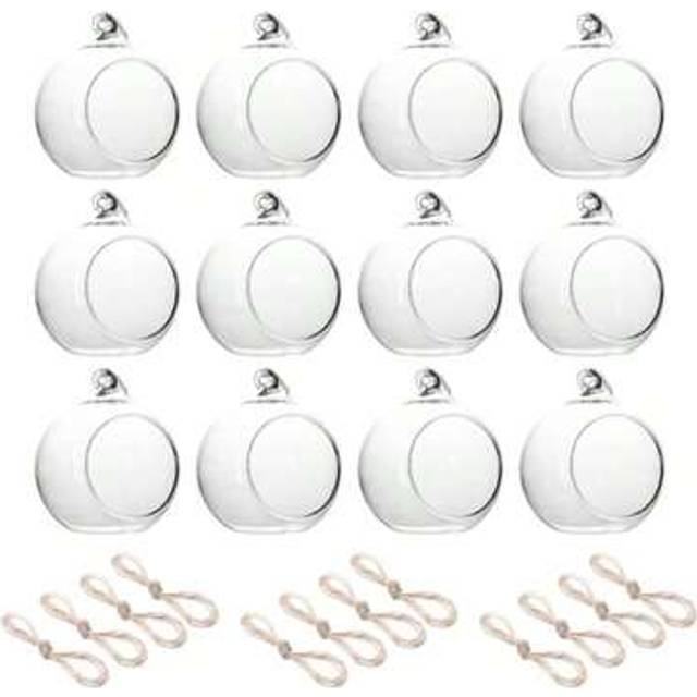 SHEIN Hanging Glass Tea Light Candle Holders Set 6/12 Pieces - Mini Clear Glass Ball Candle Holders For Wedding Centerpieces, Garden Decorations, Christmas,