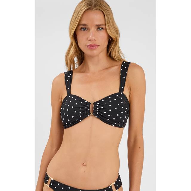 Accessorize Polka Dot Bandeau Bikini Top, Black/White