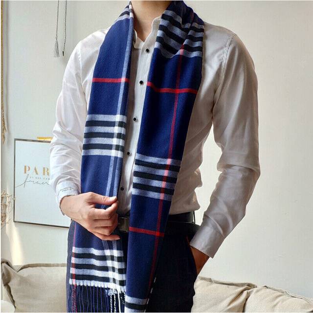 Mens Long Shawl Wrap Cashmere Scarf Winter Warm Soft Fringe Striped Gift