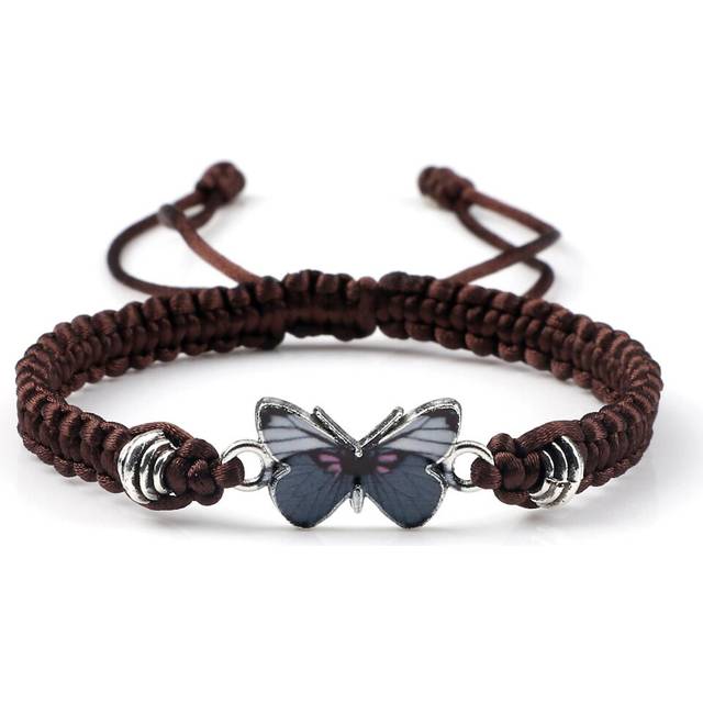 (Brown, One size) Hot Sale Bracelet Hand Woven Butterfly Charm Simple Fashion Adjustable Bracelets 17~30cm