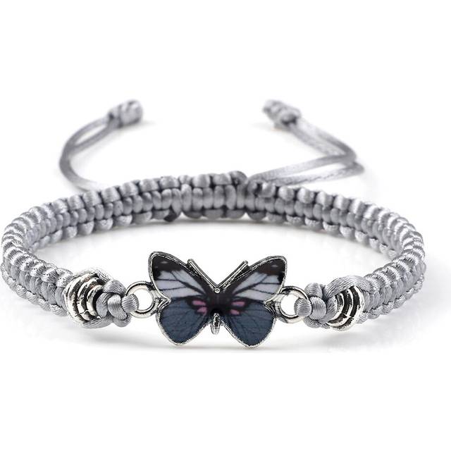 (Gray, One size) Hot Sale Bracelet Hand Woven Butterfly Charm Simple Fashion Adjustable Bracelets 17~30cm