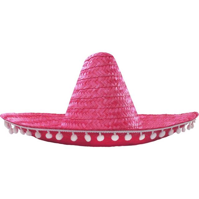 Mexican Sombrero with Pom Pom Edging - Pink - Single
