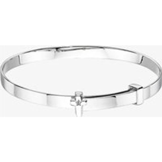 Little Star Silver Honor Diamond Cross Baby Bangle - silver