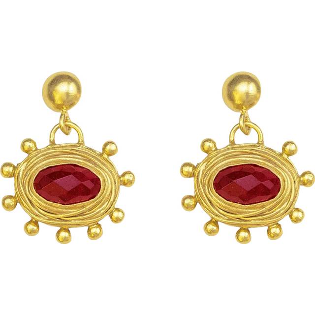 Ottoman Hands Zand Ruby Drop Earrings, Gold